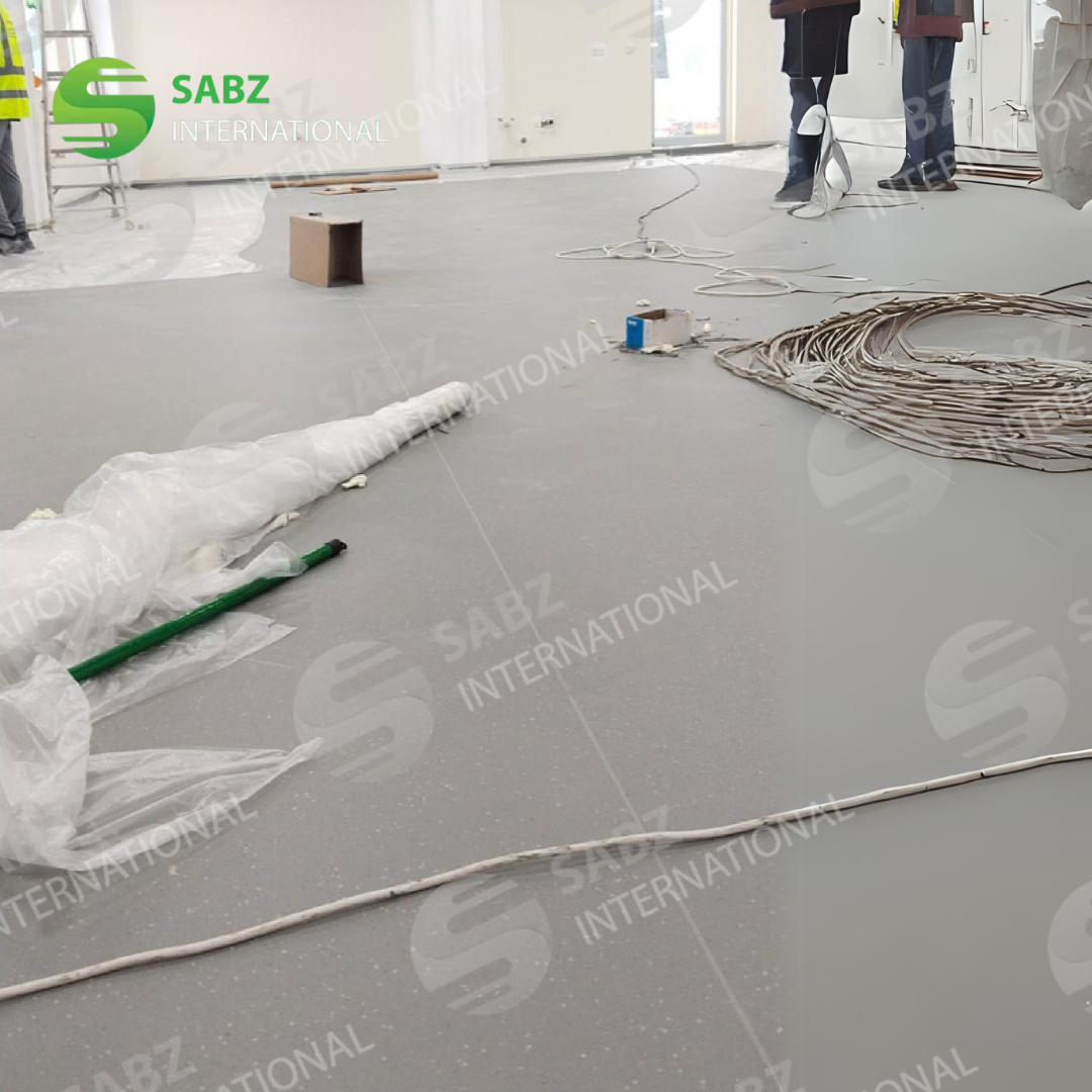 Vinyl flooring in a university cafeteria, designed to withstand spills and heavy use while maintaining cleanliness.