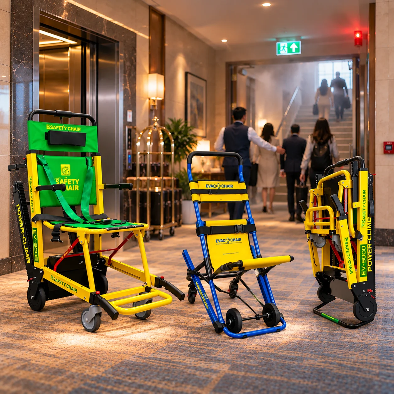 Evacuation Chairs in a Luxury Hotel Lobby
